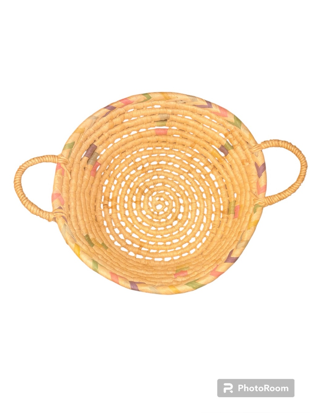 Vintage Woven Wicker Rattan Basket Round Two Handles 10x10x3 inches deep